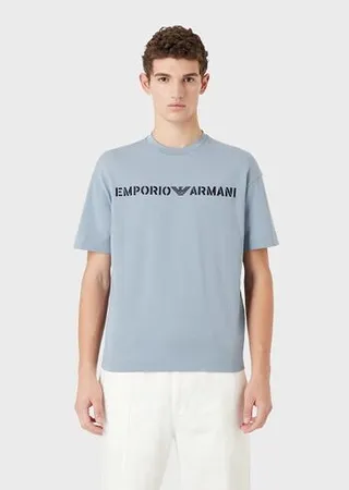 Heavy jersey T-shirt with Emporio Armani embroidery in a military font