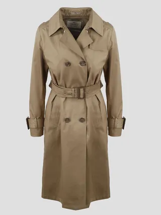 Herno trench coat in raw cotton gabardine finished with the monogram fabric.