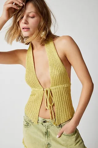 UO Coco Sparkly Halter Top Sweater