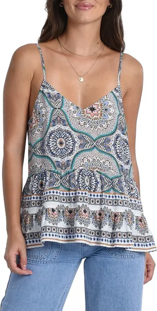 Adele Geometric Print Ruffle Hem Camisole Top