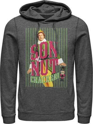Men's Elf Buddy Son of a Nutcracker Pull Over Hoodie - Charcoal Heather - Large