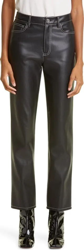Chisel Contrast Stitch Straight Leg Faux Leather Pants