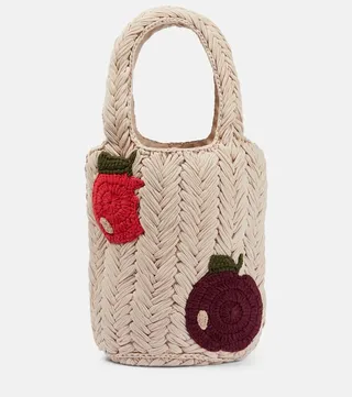 Apple-embellished braided tote