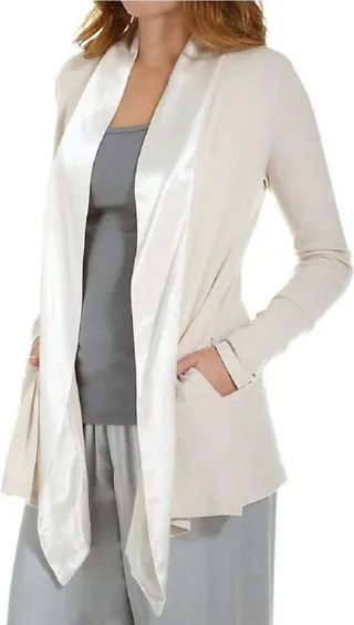 Shelby Satin Trimmed Robe With Pockets in Eggnog