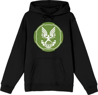 Halo Infinite UNSC Emblem Long Sleeve Black Men’s Hooded Sweatshirt-Small