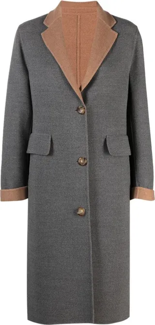 Two-Tone Single-Breasted Wool Coat