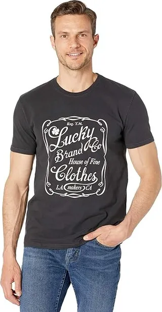 Lucky Brand Lucky OL Skool Plaque Tee (Jet Black) Men's Clothing