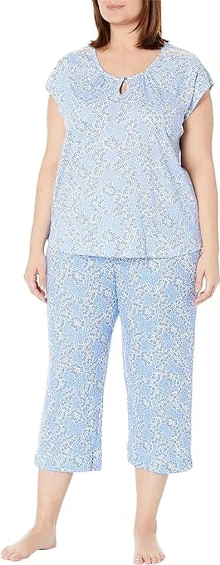 Karen Neuburger Spring Dreamer Short Sleeve Capris PJ Set (Leafy Dot) Women's Pajama Sets