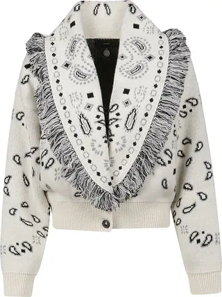 Alanui Bandana Jacquard Fringed Cropped Cardigan
