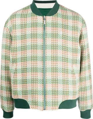 Reversible Plaid-Pattern Bomber Jacket