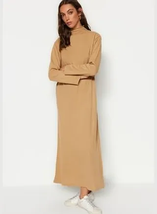 Camel Turtleneck Sweater Dress TCTAW23EB00001