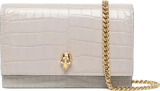 Light Grey And Gold Small Skull Bag In Leather