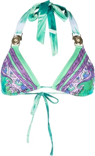 Logo-Hardware Graphic-Print Bikini Top