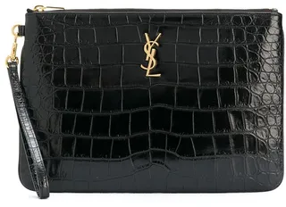 Crocodile-Embossed Tablet-Holder Pouch Bag