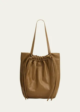 Drawstring Calf Leather Tote Bag