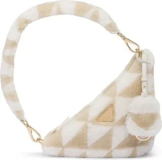 Mini Triangle Logo Shearling Shoulder Bag