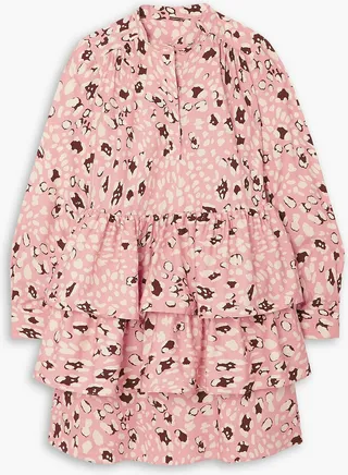Tiered printed cotton-poplin mini dress