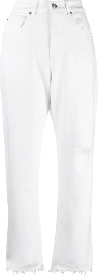 High-Waisted Frayed Jeans