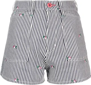 Striped Embroidered High-Waisted Shorts