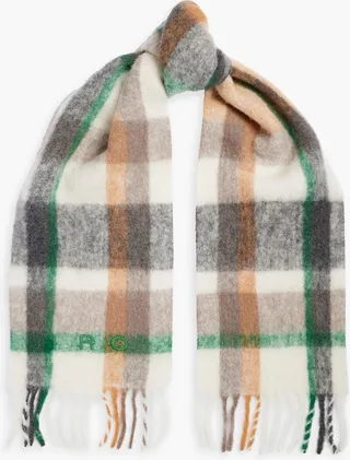 Aura fringed checked alpaca-blend scarf