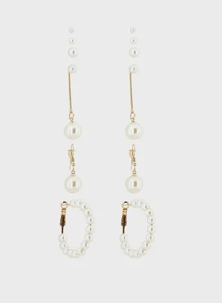 6 Pair Mix Stud Pearl Hoop Earring Set