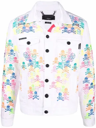 Embroidered-Skull Logo Denim Jacket
