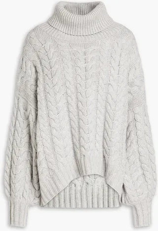 Oversized cable-knit cashmere turtleneck sweater