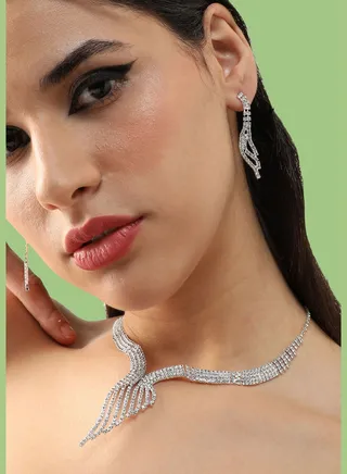 Gold Plated Party Designer Stone Necklace and Earring Set For Women