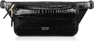 Glossy Crocodile-Embossed Leather Belt Bag
