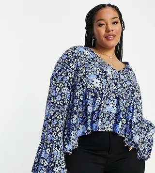 ASOS DESIGN Curve button front smock top in floral print