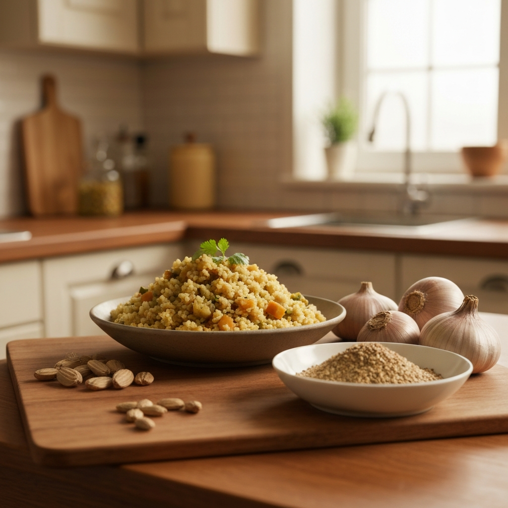 Pitta-Kapha Balancing Kitchari with Coconut and Tamarind
