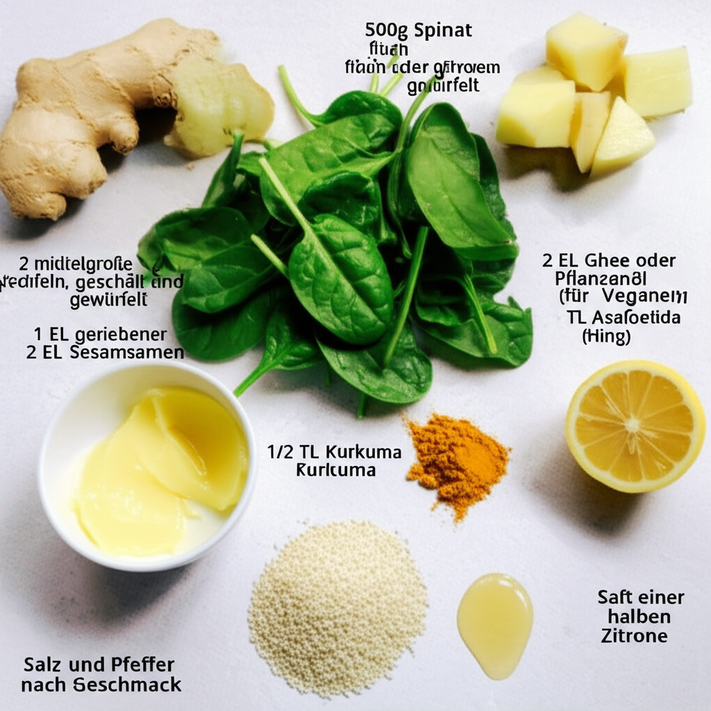 Spinat-Kartoffel-Pfanne mit Ingwer und Sesam