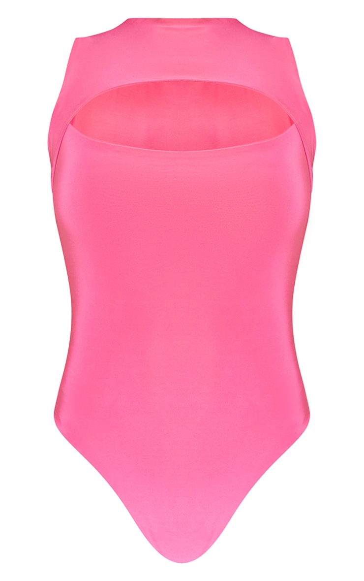 Pink Cut-Out Detail Slinky Bodysuit with Plunging Neckline