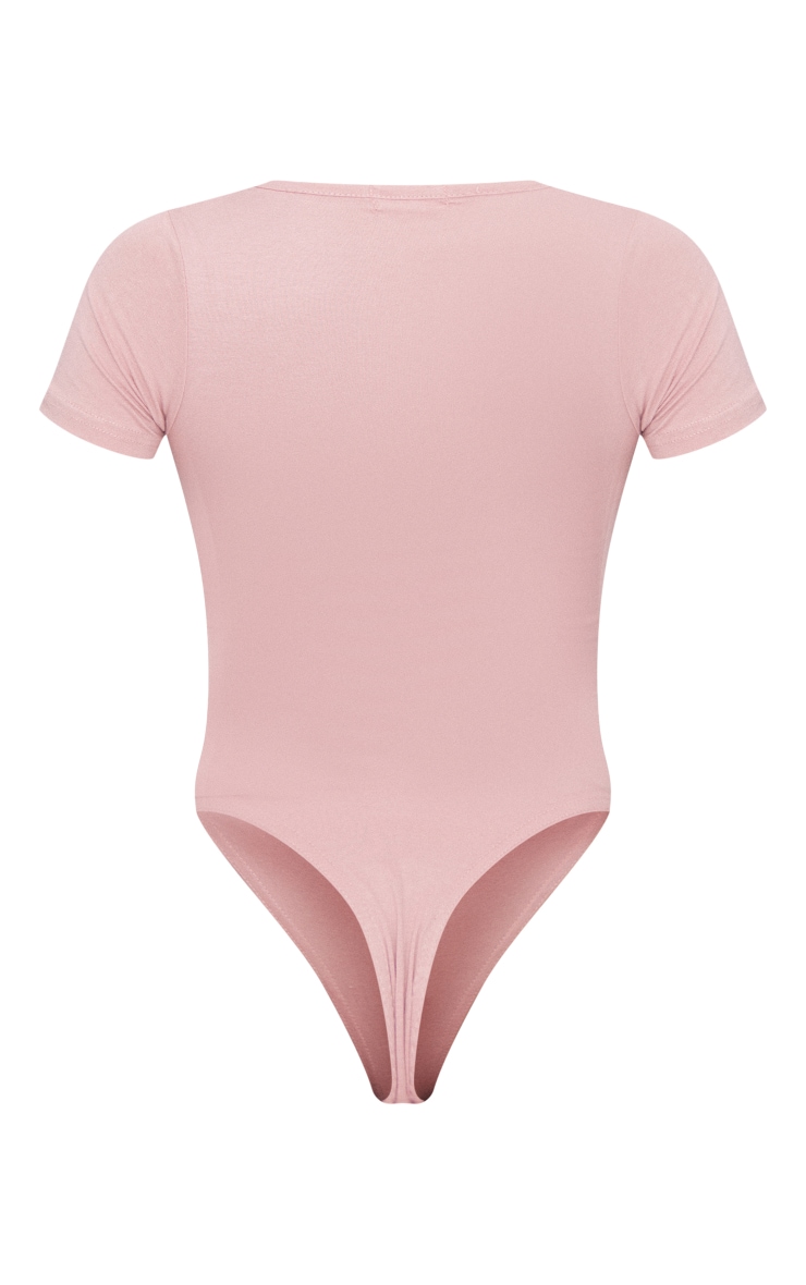 Soft Pink Short Sleeve Bodysuit with Embroidered Branding