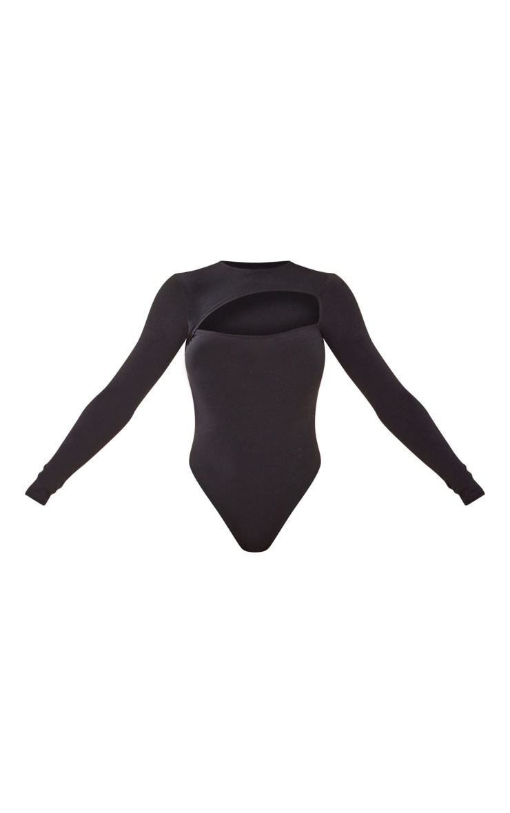 Black Asymmetric Cut-Out Jersey Bodysuit with Contouring