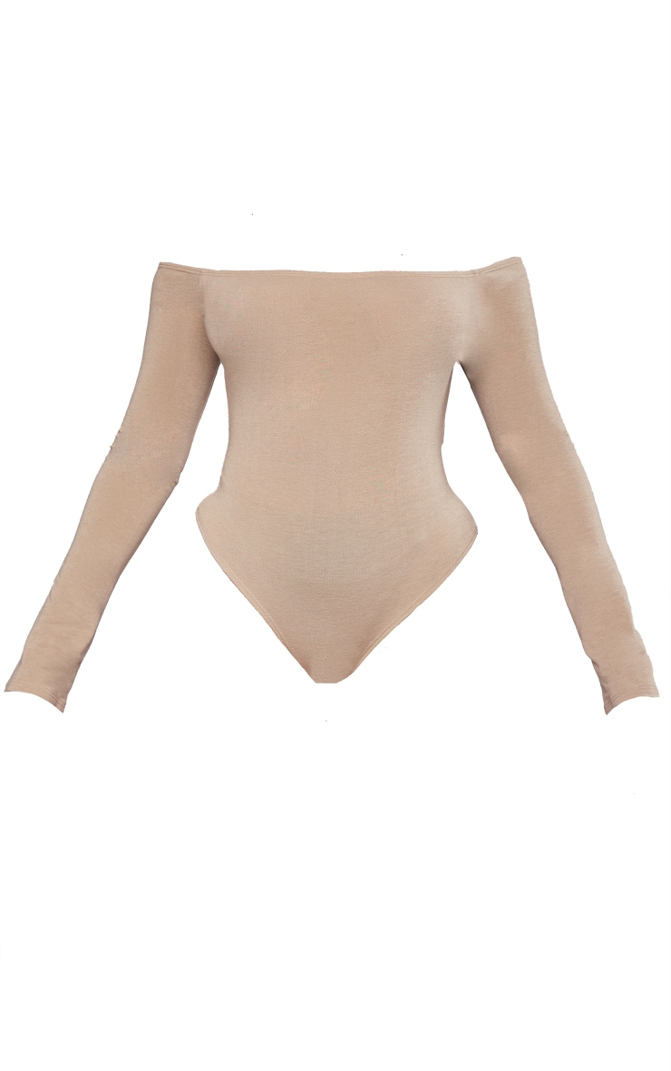 Taupe Soft Jersey Off-Shoulder Bodysuit