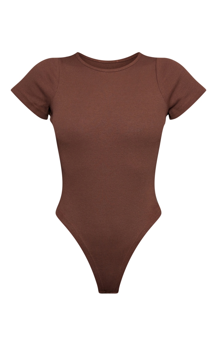 Dark Brown Ribbed Short Sleeve Bodysuit