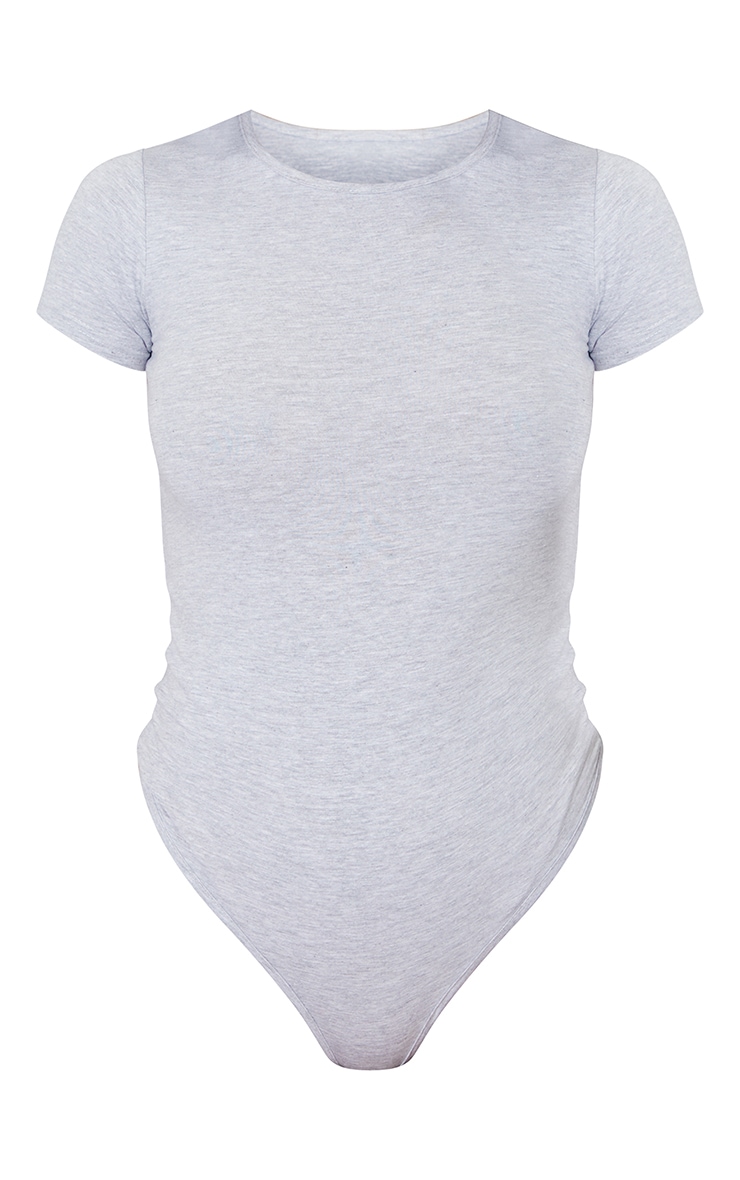 Grey Marl Cotton Blend Fitted Short Sleeve Bodysuit