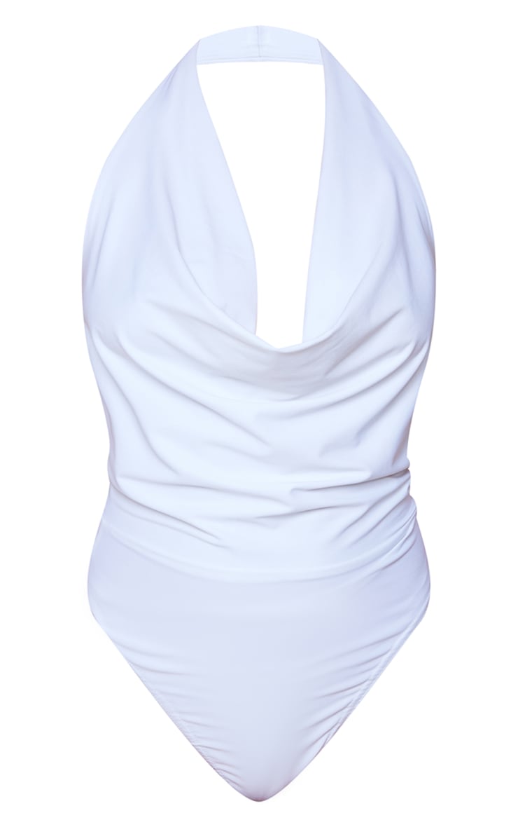 White Plunge Backless Slinky Bodysuit