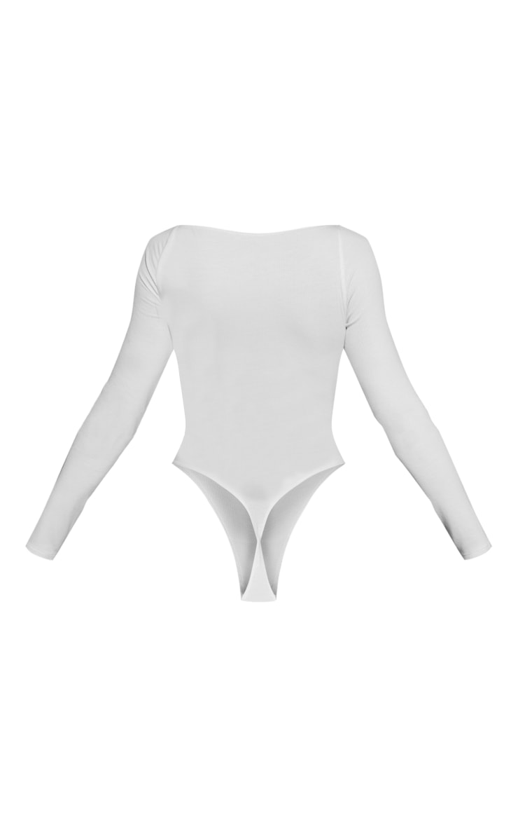 Dip Neckline Long Sleeve White Rib Bodysuit