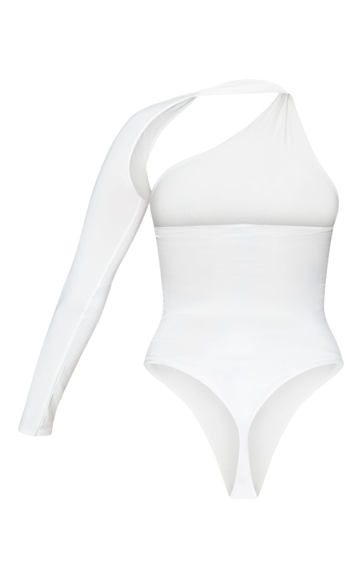 One Shoulder Asymmetric White Bodysuit