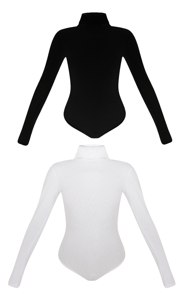 Classic Black & White Cotton Blend Roll Neck Bodysuit 2 Pack