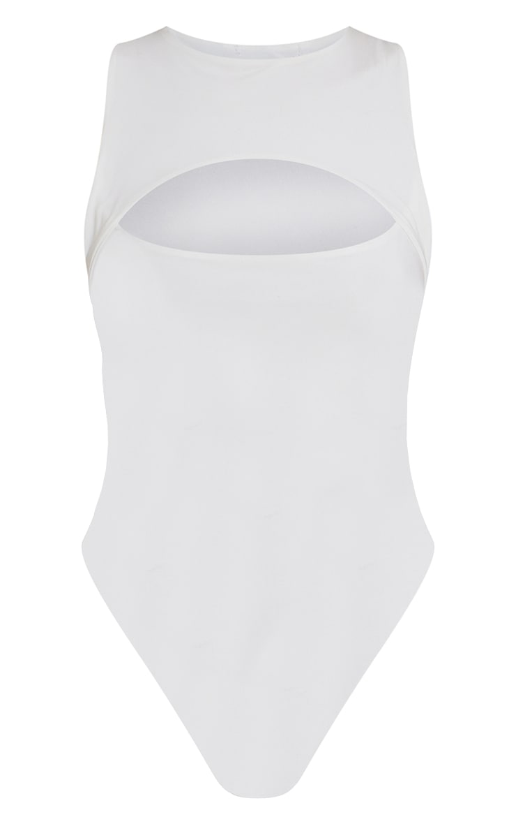 White Slinky Bodysuit with Front Cut-Out