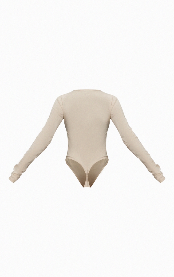 Beige Washed Long Sleeve Bodysuit with Cut-Out Detail