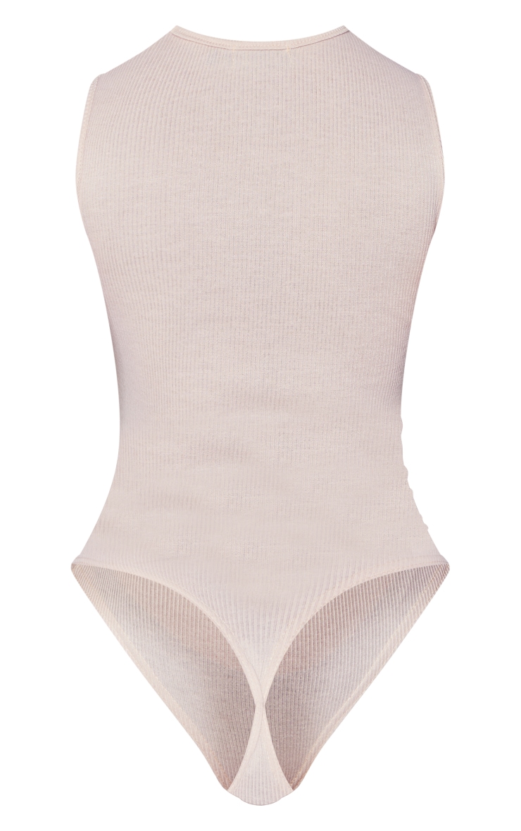 Stone Sleeveless Ribbed Cut-Out Chest Bodysuit