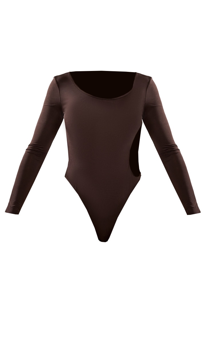 Chocolate Long Sleeve Slinky Cut-Out Side Bodysuit