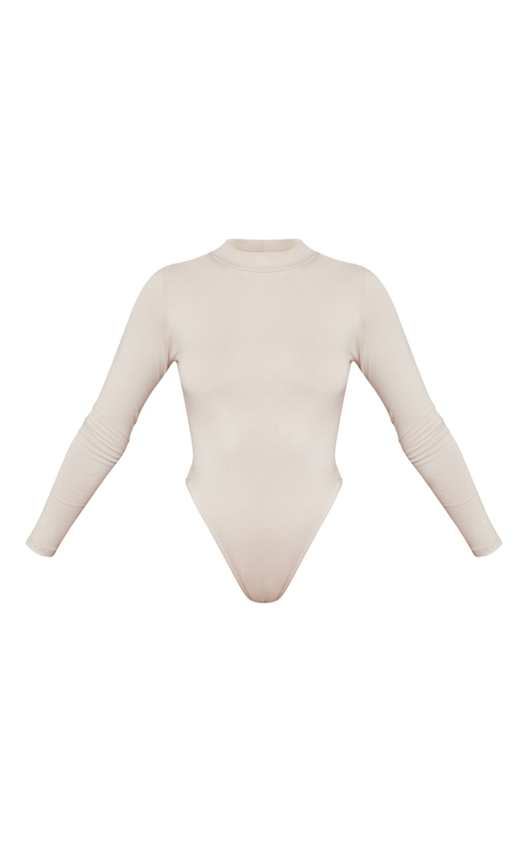 Stone Cotton High Neck Long Sleeve Bodysuit with Thong Bottom