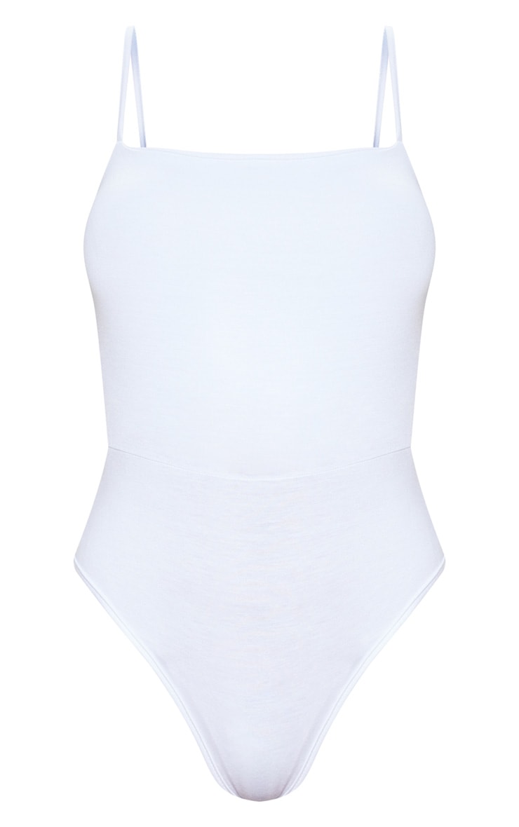 White Thong Bodysuit with Square Neck