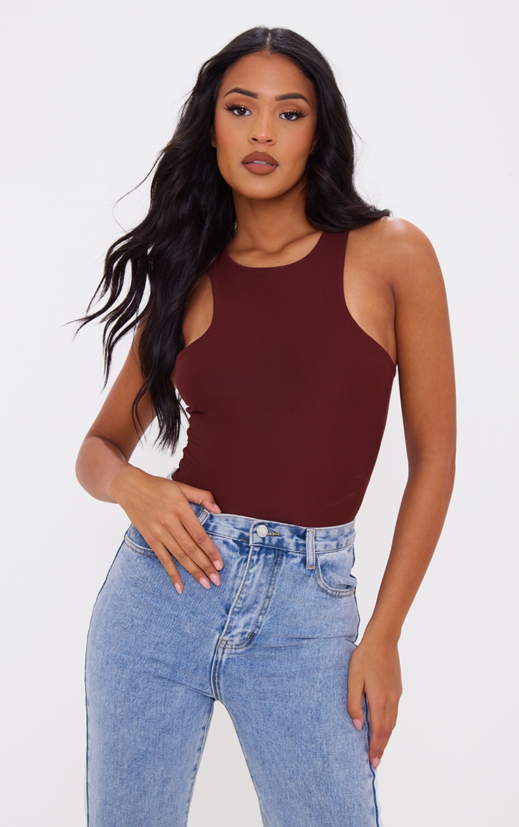 Soft Touch Tall Chocolate Racer Neck Bodysuit