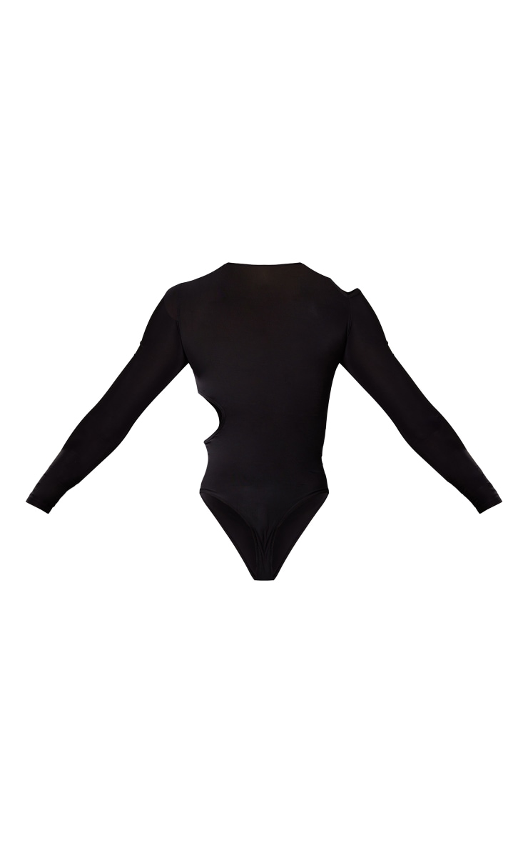 Black Slinky Long Sleeve Cut Out Shoulder Bodysuit